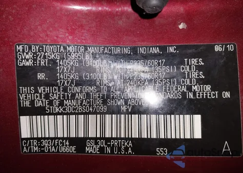 2011 Toyota Sienna Le V6 from USA, damaged, VIN 5TDKK3DC2BS047099